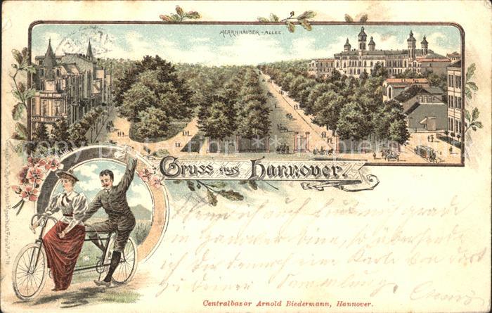 HANNOVER  CITY Herrenhaeuser Allee Tandem Fahrrad Litho Reichspost