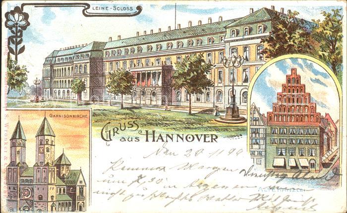 HANNOVER  CITY Leine Schloss Alte Kanzlei Garnisonkirche Litho