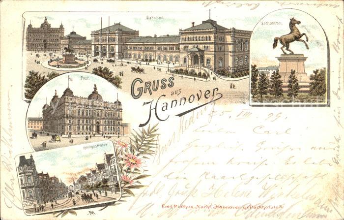 HANNOVER  CITY Ernst August Platz Bahnhof Sachsenross Post Koenigstrasse Litho R