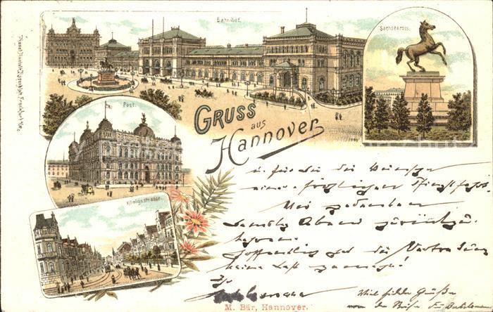 HANNOVER  CITY Ernst August Platz Bahnhof Sachsenross Post Koenigstrasse Litho R