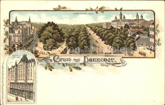 HANNOVER  CITY Herrenhaeuser Allee Residenz Basar Litho Reichspost