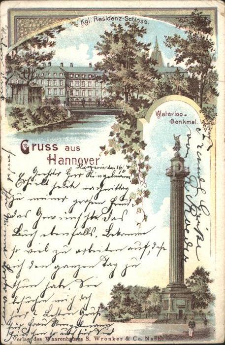 HANNOVER  CITY Kgl Residenz Schloss Waterloo Denkmal Reichspost