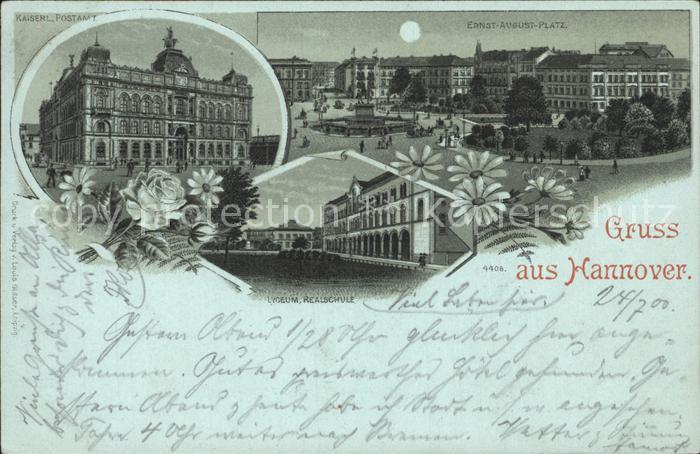 HANNOVER  CITY Kaiserliches Postamt Lyceum Realschule Ernst August Platz im Mond