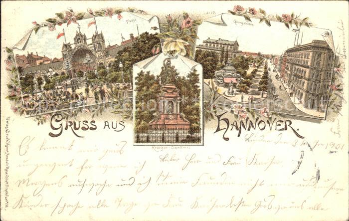 HANNOVER  CITY Tivoli Garten Kriegerdenkmal Georgstrasse Litho Reichspost