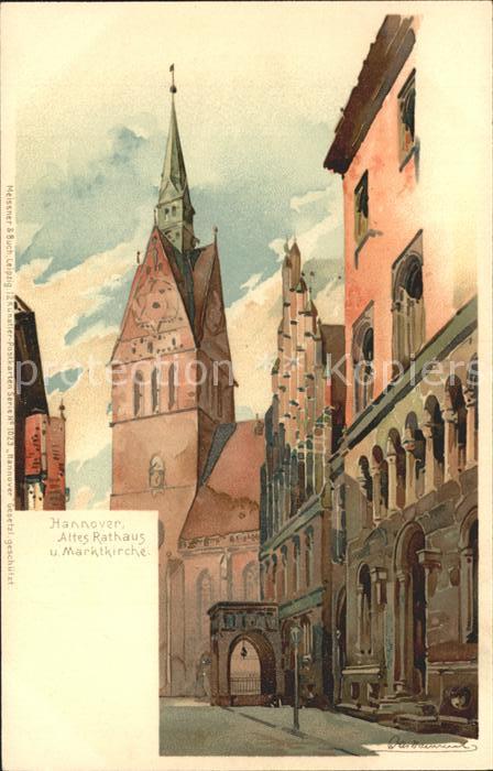 HANNOVER CITY Altes Rathaus und Marktkirche Kuenstlerkarte