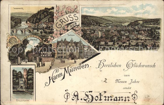 Hann. Muenden Weserblick Rathaus Obertor Tillyschanze Aussichtsturm Litho Reichs