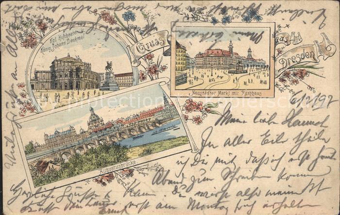 DRESDEN Elbe Kgl Hoftheater Koenig Johann Denkmal Neustaedter Markt Rathaus Augu