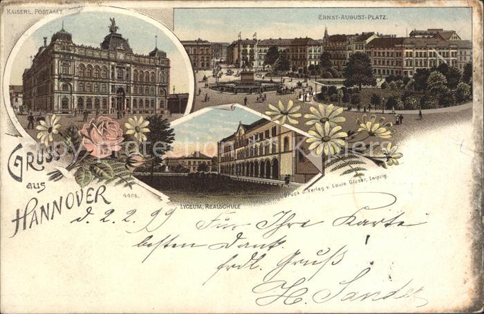 HANNOVER  CITY Kaiserliches Postamt Ernst August Platz Lyceum Realschule Reichsp