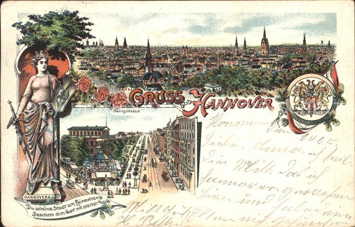 HANNOVER  CITY Blick ueber die Stadt Georgstrasse Hannovera Wappen