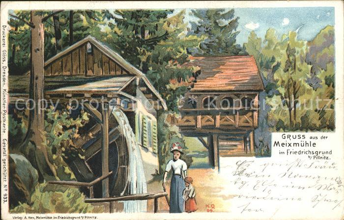 Meixmuehle im Friedrichsgrund Wasserrad Kuenstlerkarte Reichspost