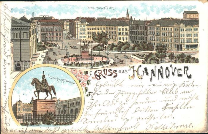 HANNOVER  CITY Ernst August Platz Denkmal Reiterstandbild Litho Reichspost
