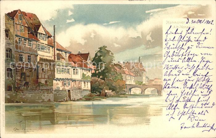 HANNOVER  CITY Alt Venedig Leine Insel Bruecke Kuenstlerkarte