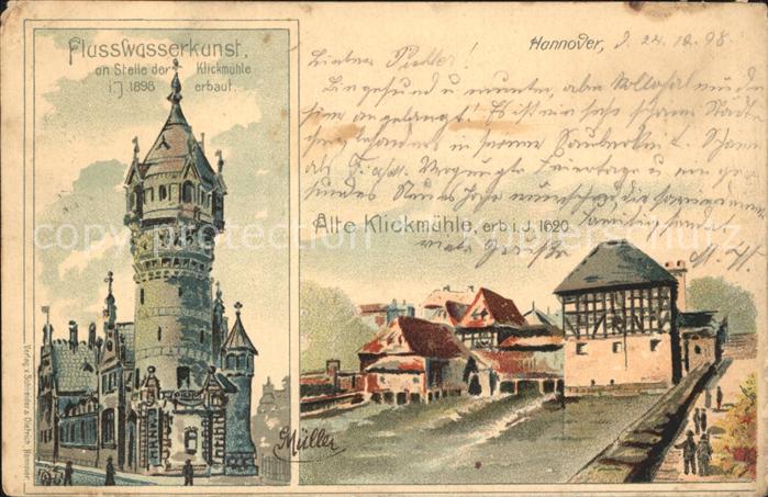 HANNOVER  CITY Flusswasserkunst Alte Klickmuehle Kuenstlerkarte Reichspost