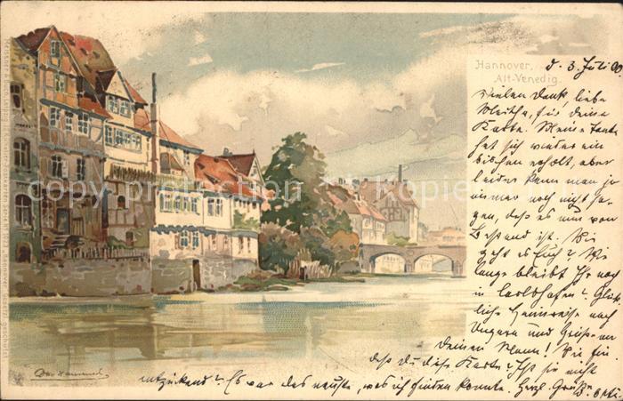 HANNOVER  CITY Alt Venedig Leine Bruecke Kuenstlerkarte