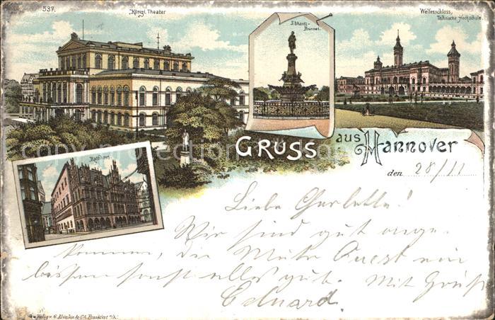 HANNOVER  CITY Kgl Theater Ebhardtbrunnen Welfenschloss Hochschule Rathaus Litho