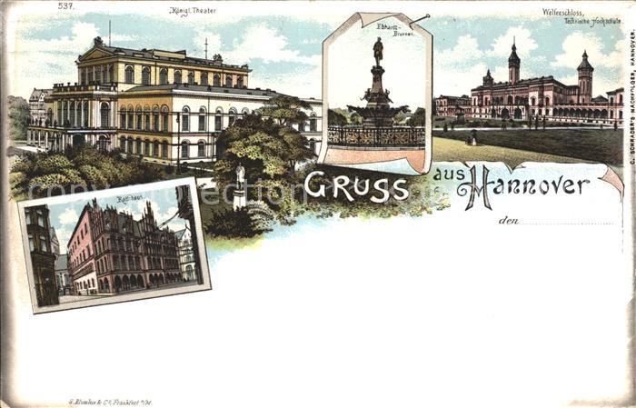 HANNOVER  CITY Kgl Theater Ebhardtbrunnen Welfenschloss Hochschule Rathaus Litho