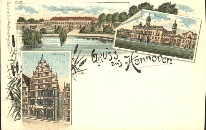 Herrenhausen Hannover Schloss Polytechnikum Leibnizhaus Litho Reichspost