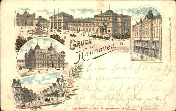 HANNOVER  CITY Ernst August Platz Bahnhof Residenzbasar Post Koenigsstrasse Lith