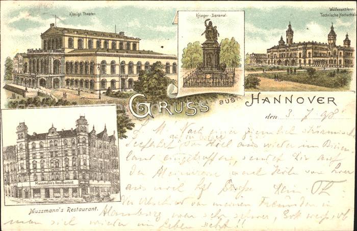 HANNOVER  CITY Kgl Theater Kriegerdenkmal Welfenschloss Hochschule Mussmanns Res