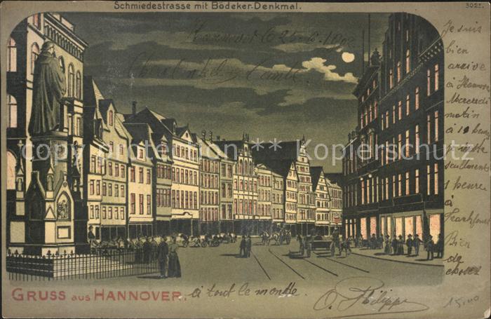 HANNOVER  CITY Schmiedestrasse mit Boedeker Denkmal im Mondschein