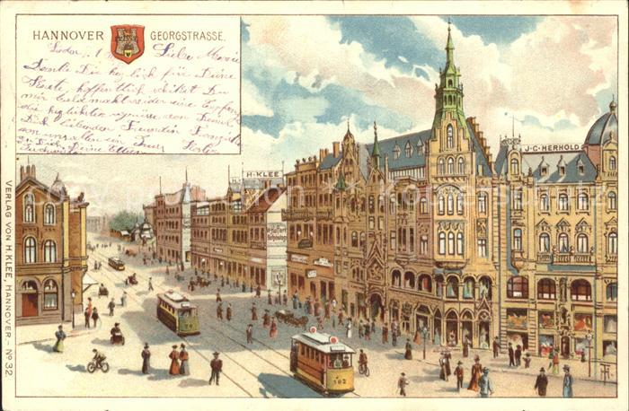 HANNOVER  CITY Georgstrasse Strassenbahn Litho Reichspost