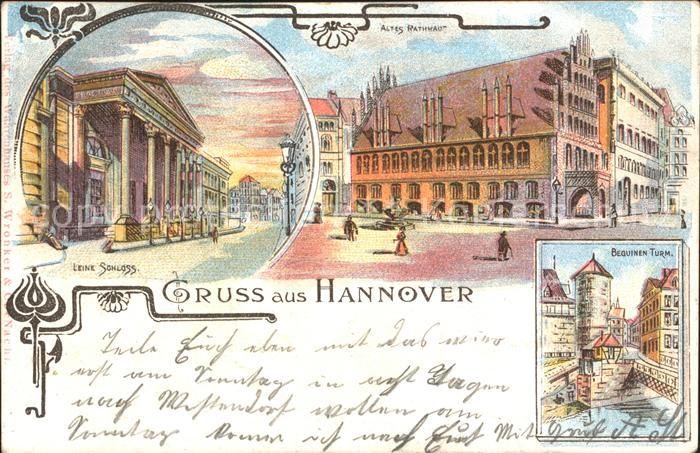 HANNOVER  CITY Leine Schloss Altes Rathaus Beguinen Turm Litho