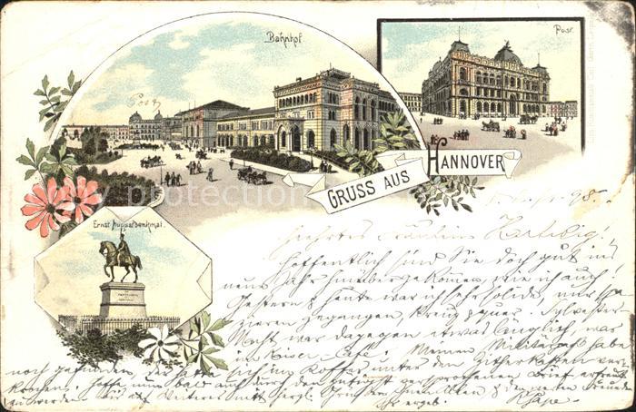 HANNOVER  CITY Bahnhof Post Ernst August Denkmal Litho Reichspost