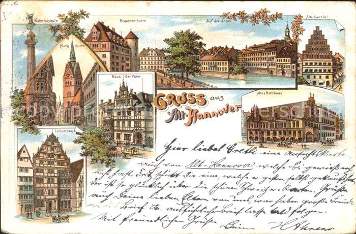 Alt Hannover Waterloo Saeule Beguinenturm Leine Insel Kanzlei Rathaus Haus der V