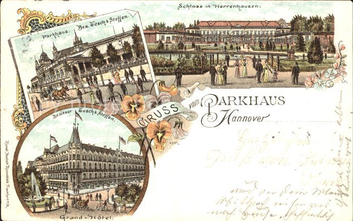 HANNOVER  CITY Restaurant Parkhaus Grand Hotel Schloss Herrenhausen Litho Reichs