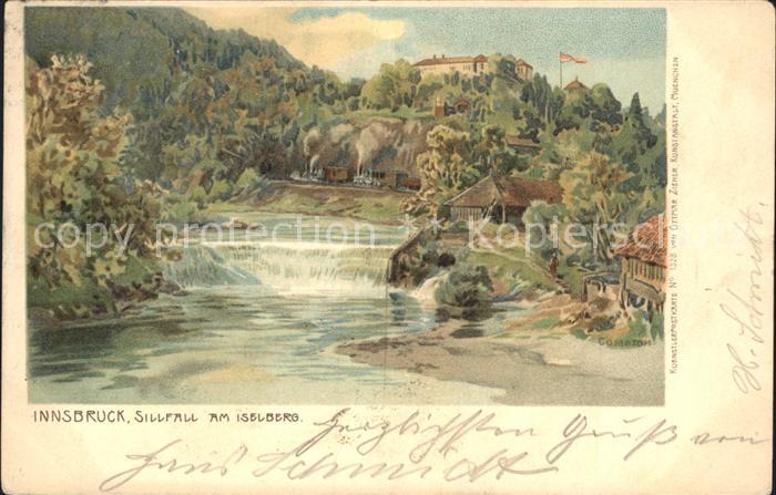 Innsbruck Sillfall am Iselberg Wasserfall Kuenstlerkarte