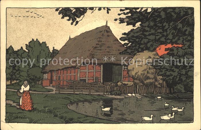 Lueneburger Heide Dorfidyll Bauernhof Kuenstler Steinzeichnung