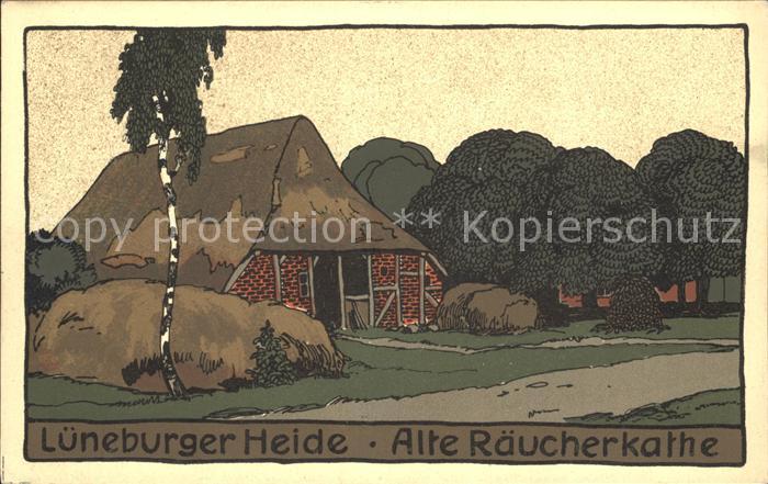 Lueneburger Heide Alte Raeucherkathe Kuenstler Steinzeichnung