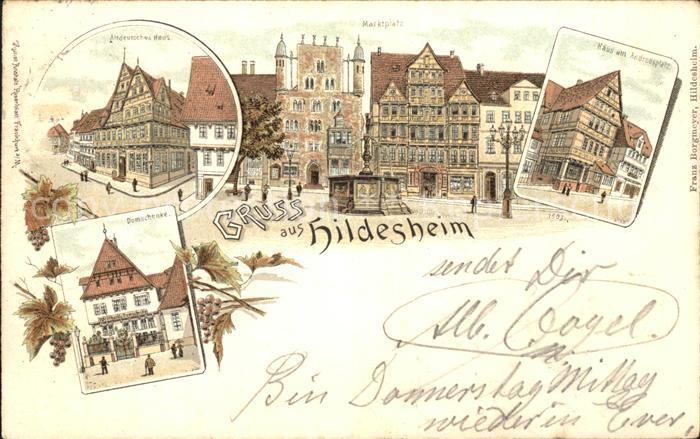 HILDESHEIM  CITY Altdeutsches Haus Marktplatz Andreasplatz Domschenke Litho