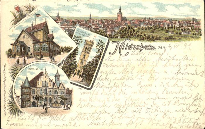 HILDESHEIM  CITY Gasthaus Aussichtsturm Geigenberg Rathaus Litho Reichspost
