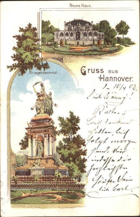 HANNOVER  CITY Kriegerdenkmal Neues Haus Litho Reichspost