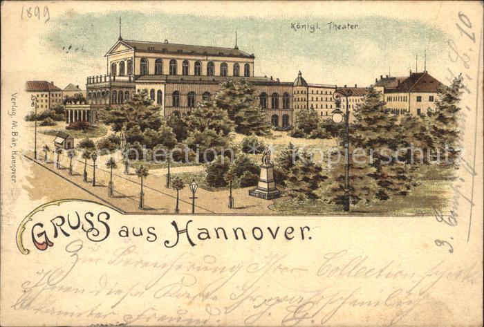 HANNOVER  CITY Koenigliches Theater Litho Reichspost