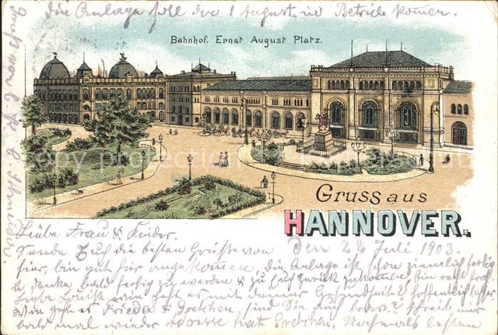 HANNOVER  CITY Bahnhof Ernst August Platz Denkmal Litho