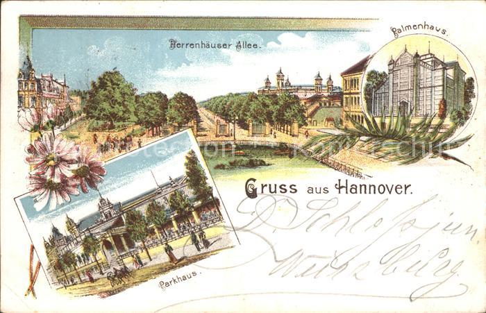 HANNOVER  CITY Herrenhaeuser Allee Palmenhaus Restaurant Parkhaus Litho