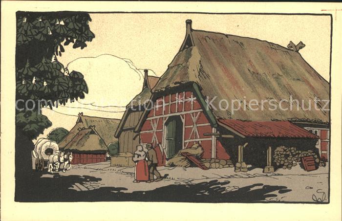 Lueneburger Heide Dorfstrasse Bauernhof Kuenstler Steinzeichnung