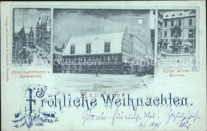 HANNOVER  CITY Koebelingerstrasse Marktkirche Rathaus im Mondschein Oskar Winter