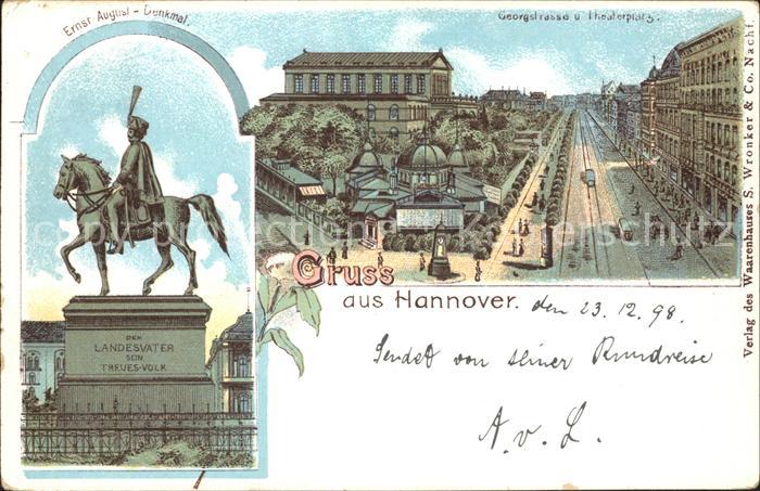 HANNOVER  CITY Ernst August Denkmal Georgstrasse Theaterplatz Litho Reichspost