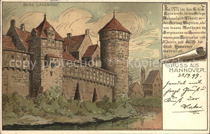 HANNOVER  CITY Burg Lauenrode Kuenstlerkarte Reichspost