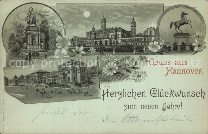 HANNOVER  CITY Kriegerdenkmal Polytechnikum Bahnhof Sachsenross Neujahrskarte Re