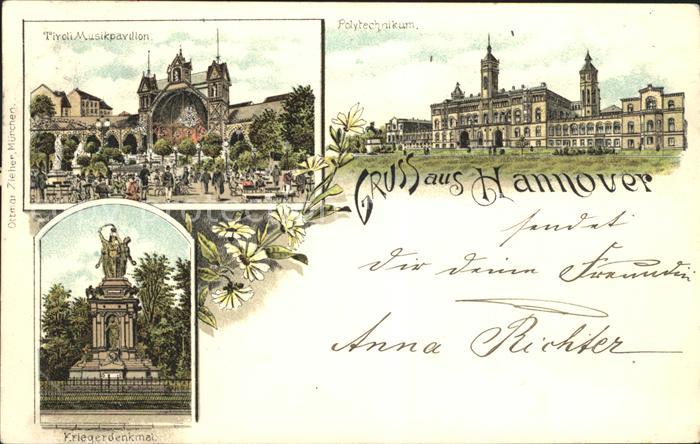 HANNOVER  CITY Tivoli Musikpavillon Polytechnikum Kriegerdenkmal Litho