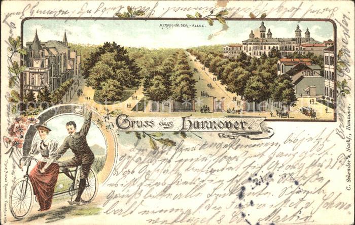 HANNOVER  CITY Herrenhaeuser Allee Tandem Fahrrad Litho Reichspost