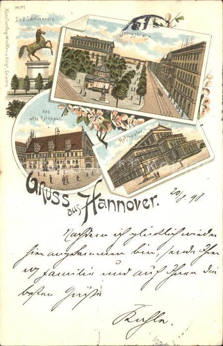 HANNOVER  CITY Sachsenross Georgstrasse Hoftheater Altes Rathaus Litho Reichspos