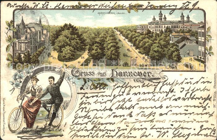 HANNOVER  CITY Herrenhaeuser Allee Tandem Fahrrad Litho Reichspost