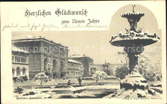 HANNOVER  CITY Ernst August Platz Bahnhof Brunnen Denkmal Neujahrskarte