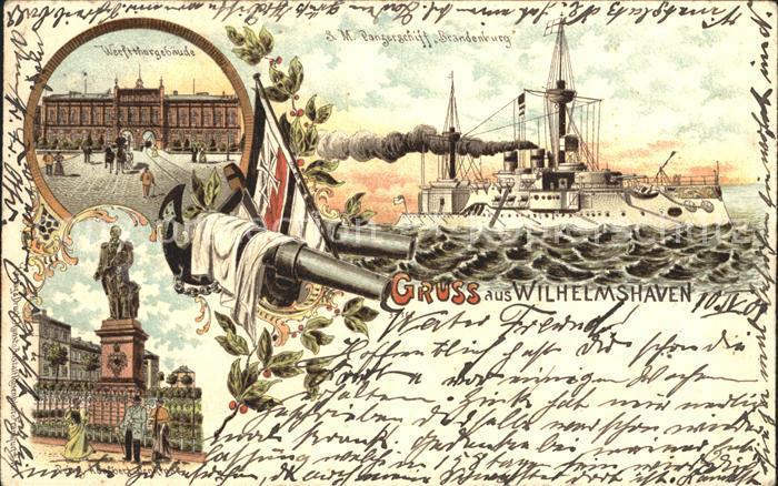 Wilhelmshaven  CITY Panzerschiff Brandenburg Werfttorgebaeude Prinz Adalbert De