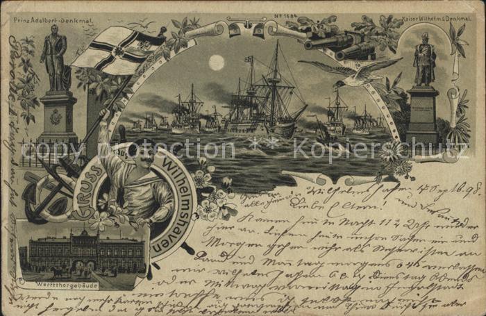 Wilhelmshaven  CITY Schiffe Matrose Werfttorgebaeude Prinz Adalbert Denkmal Kai